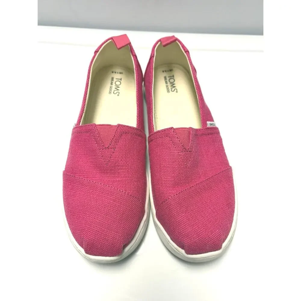 TOMS Pink Slip On Shoes Youth 3.5 Canvas Classic Flats